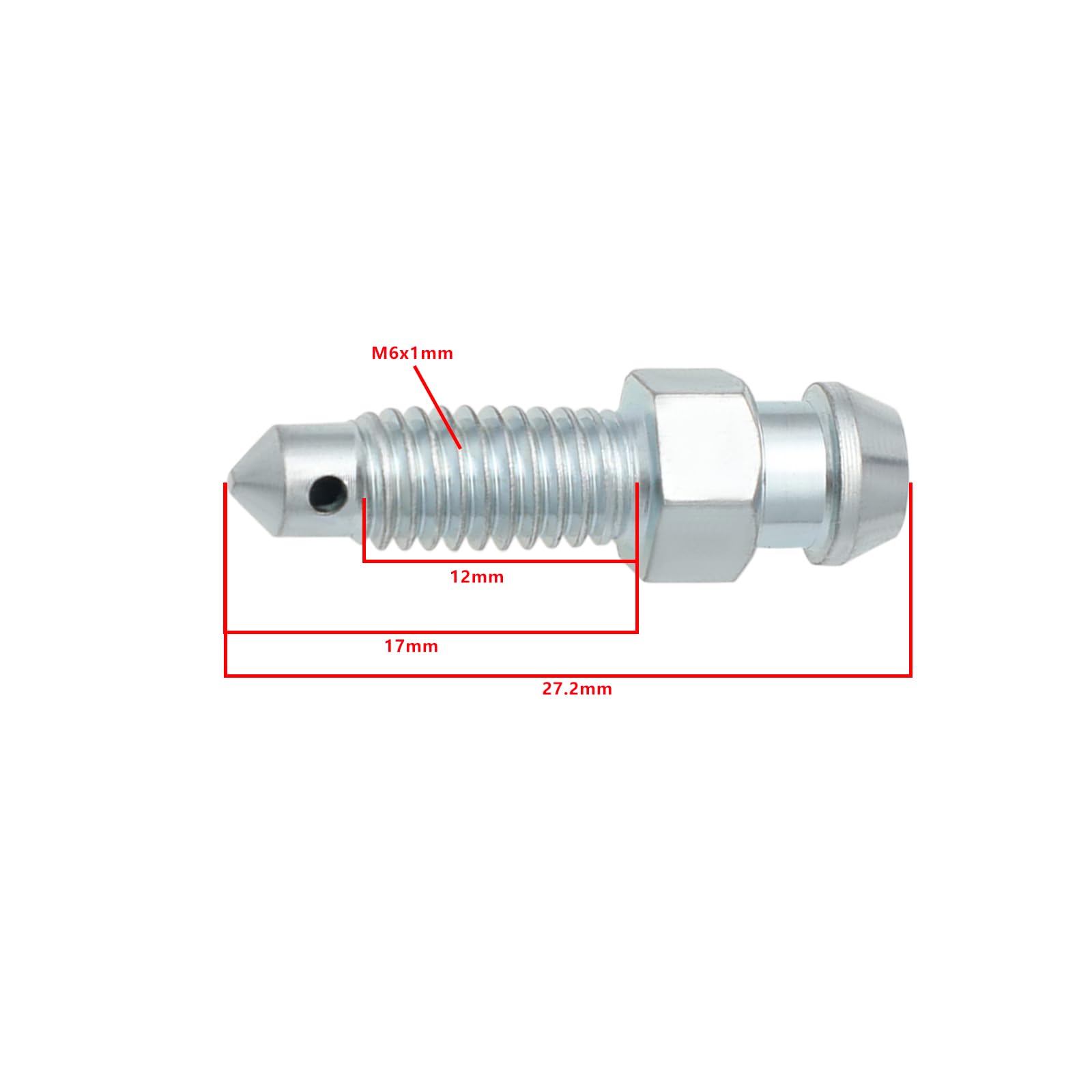 ECSiNG Nipplo di spurgo per pinza freno metrico M6 x 1 mm, lunghezza totale 27,2 mm, filettatura inferiore esagonale, lunghezza totale 10 mm, per prevenire perdite di liquido dei freni, 10 pezzi