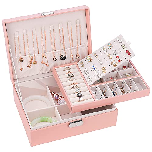Sycaron 2023 Upgraded Jewelry Box Organizer For Women Girls, Jewelry Storage Case Travel Jewelry Case With Lock For Women And Girls Rings Earrings Necklace Bracelets Watches, Pink #TOP29
