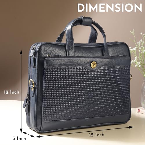 Image of STEVE JHONSON Leather Laptop Bags - 16 Inches Office Bag with Shoulder Strap, Messenger Bag for Travel, Executive Side Handbag with Metallic Closure, Laptop Sling Bag for Men (Blue)