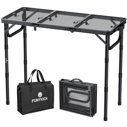 FUNYKICH Portable BBQ Table for Outside(87x40cm), 3 Height Adjustable Folding Grill Table, Lightweight Metal Aluminum Camping Table with Portable Handle for Camping, Picnic, BBQ, Black - Image 8