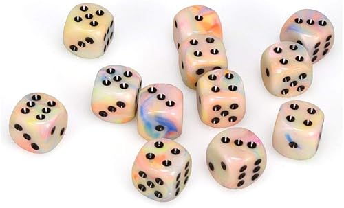 DND - Juego de dados Chessex D&D de 0.630 in, juego de dados poliédricos de plástico negro y de circo festivo, Dungeons and Dragons, incluye 12