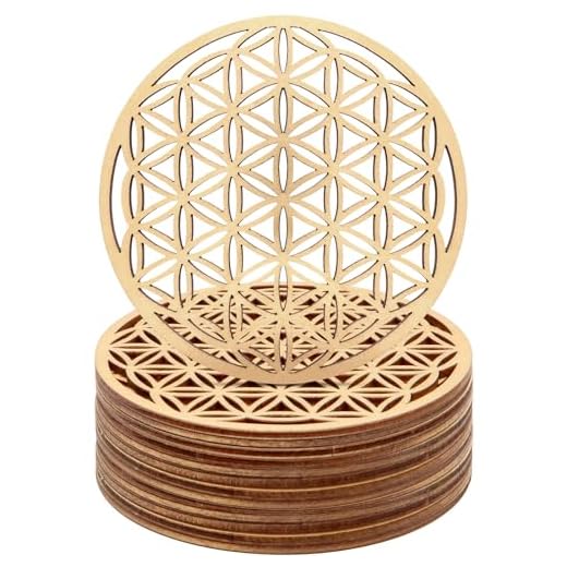 VEGCOO Lot de 12 sous-Verres, Dessous de Verre Bois, Fleur de Vie en Bois, sous-Verres en Bois de Bouleau pour Méditation, Maison Décoration, Ornement de Salle à Manger (10 x 10cm)