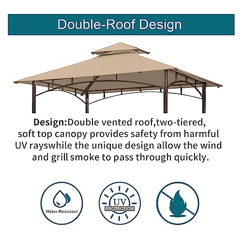 Grill Gazebo Replacement Canopy Top - Wonwon 5x8 Gazebo Roof Double Tiered Outdoor BBQ Roof Cover Grill Shelter Only Fit for Model L-GG001PST-F (Beige) - Thumbnail 3
