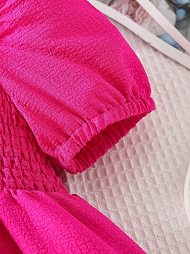 WDIRARA Toddler Girl's Frill Trim Puff Sleeve Square Neck Shirred A Line High Waist Flared Hem Dress4