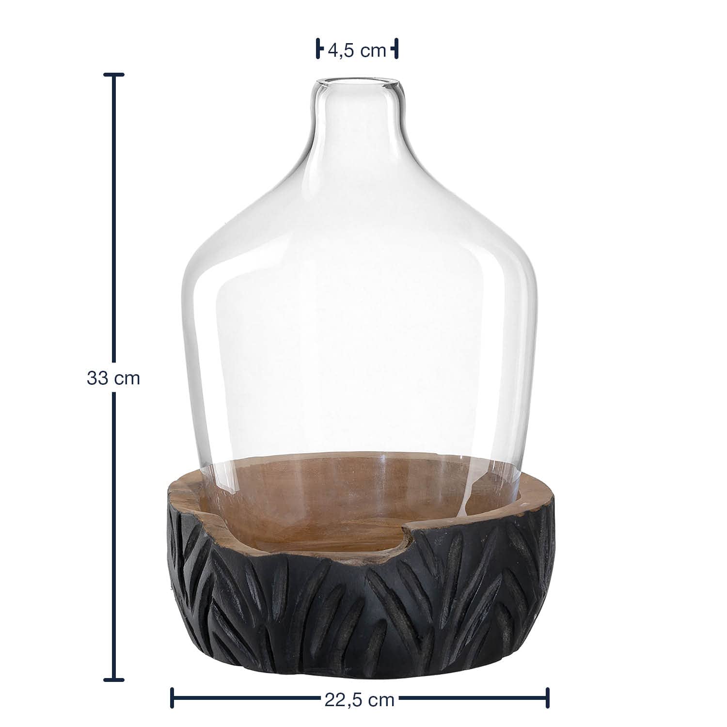 LEONARDO HOME 084398 Vase mit Holzsockel CASOLARE 33 cm, Materialmix, durchsichtig/schwarz