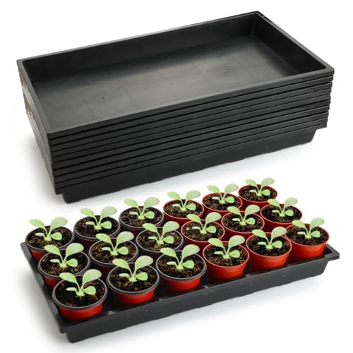 RooTrimmer 1020 Flat Seed Starter Trays 10 Pack Plastic Nursery Pots Trays & Seeds Potting Plants Tray Durable Carrying Seedling Starting Tray for Planting (Black)