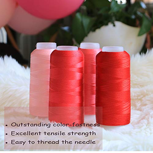 Acraft Set Of 4 Embroidery Thread Rose Red Polyester Huge Spool For Commercial Embroidery Home Embroidery And Sewing Machines 3608 Yards (3300M) Each – Acraft #TOP2