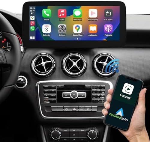 Road Top 12,3 Zoll Autoradio Carplay für Mercedes Benz A CLA GLA Klasse | W176 C117 X117 X156 mit NTG4.5/4.7 (2013-2015) , Linux Touchscreen mit Ultraschmaler, Wireless CarPlay, An