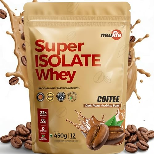 Image of Neulife Super Isolate Whey Protein 450 g | Max Absorption Protein Shake with Patented Ketofuel MCTs | Coffee