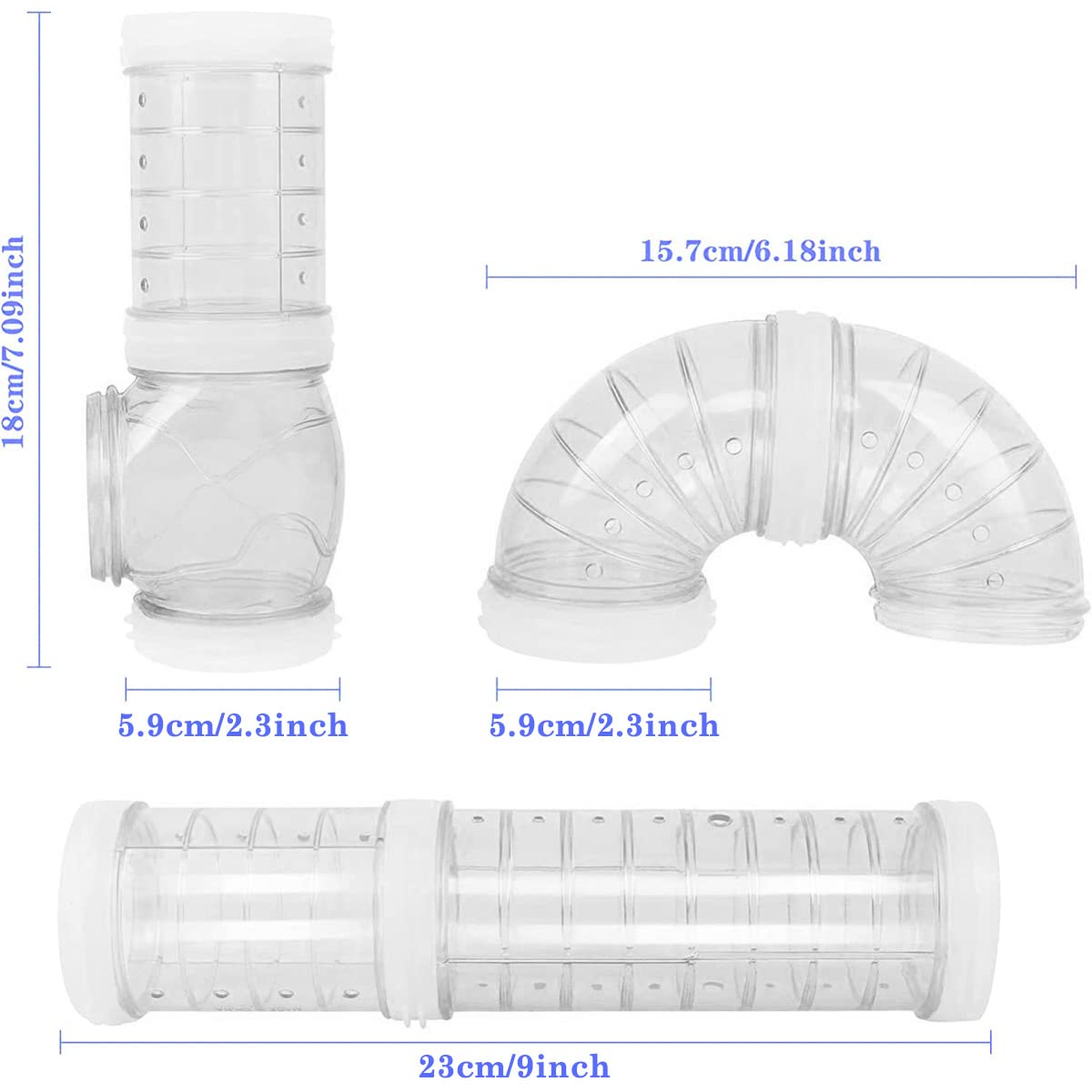 Set da 4 pezzi Tubi per criceti Tunnel per criceti Gabbia per criceti Gabbia per accessori per tubi a tunnel per topi criceti e altri piccoli animali domestici (trasparente)