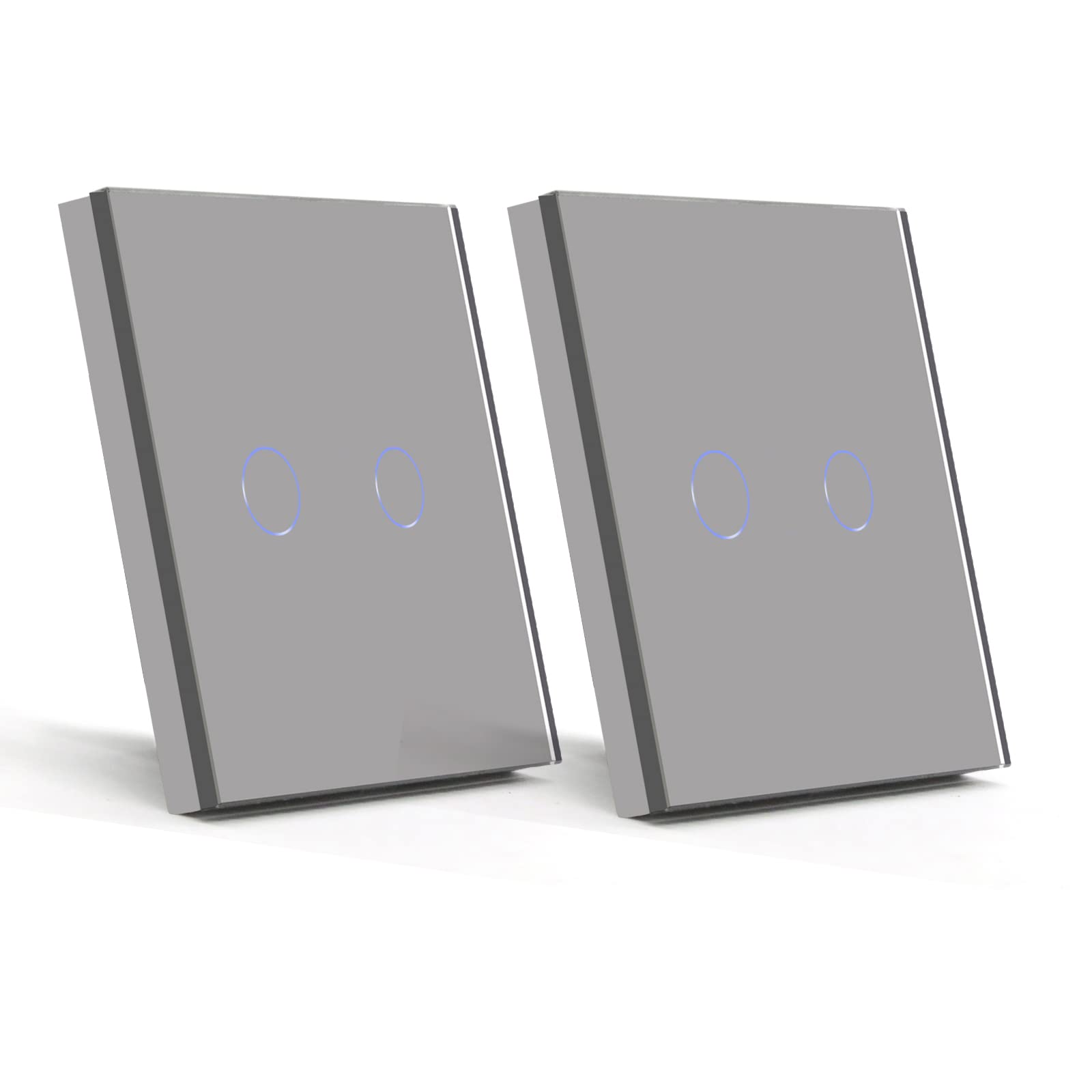 BSEED 2 Pack Touch Light Switch 2 Gang 1 Way, Tempered Glass Panel Light Switches with LED Indicator 86mm Grey Touch Sensitive Light Switch-No Neutral Wire — image 1