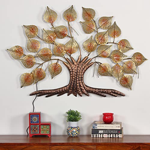 Image of AntarYuga Glamour Metal Tree Small with LED Lights Decorative Wall Art /Sculpture for Home Living Room /Bedroom /Office - 90x4x60 Cm