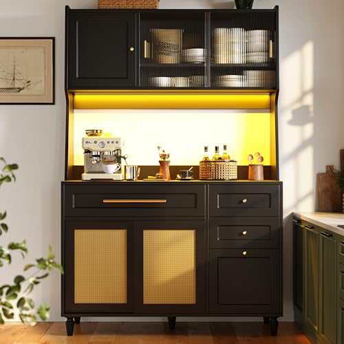 Küchenschrank & Buffetschrank mit PE-Rattan Türen, 3 Schubladen,...