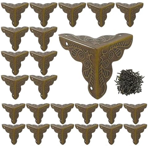 24 Pcs Retro Design Box Corner Protectors Luggage Case Box Corners Brackets Decorative Corner Antique Wood Box Corner for Decorative Cabinet Jewelry Box Cover