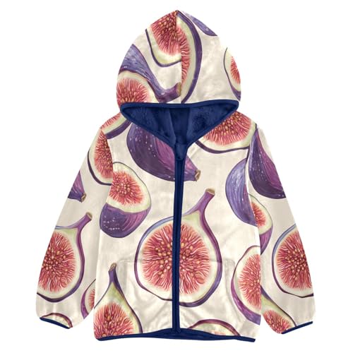 Fig Pattern Print Design Toddler Fleece Jacket Girl Boys Hooded Fleece Jacket Coat Warm Outwear Zip-up 3-10T