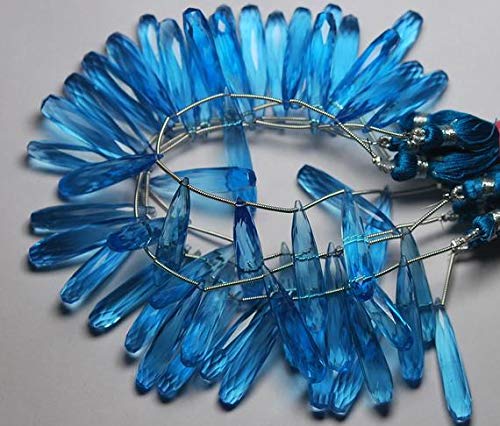 WORLD WIDE GEMS BEADS GEMSTONE 5 Match Pair-SWISS BLUE Quartz Faceted Drpos Shape Briolettes, 35mm Large Code-HIGH-54181