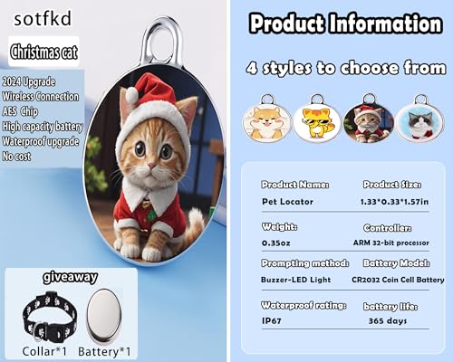 Rastreador de gato de Natal - coleira para gatos - rastreador GPS para gatos - Android Airtag-Pet Tr