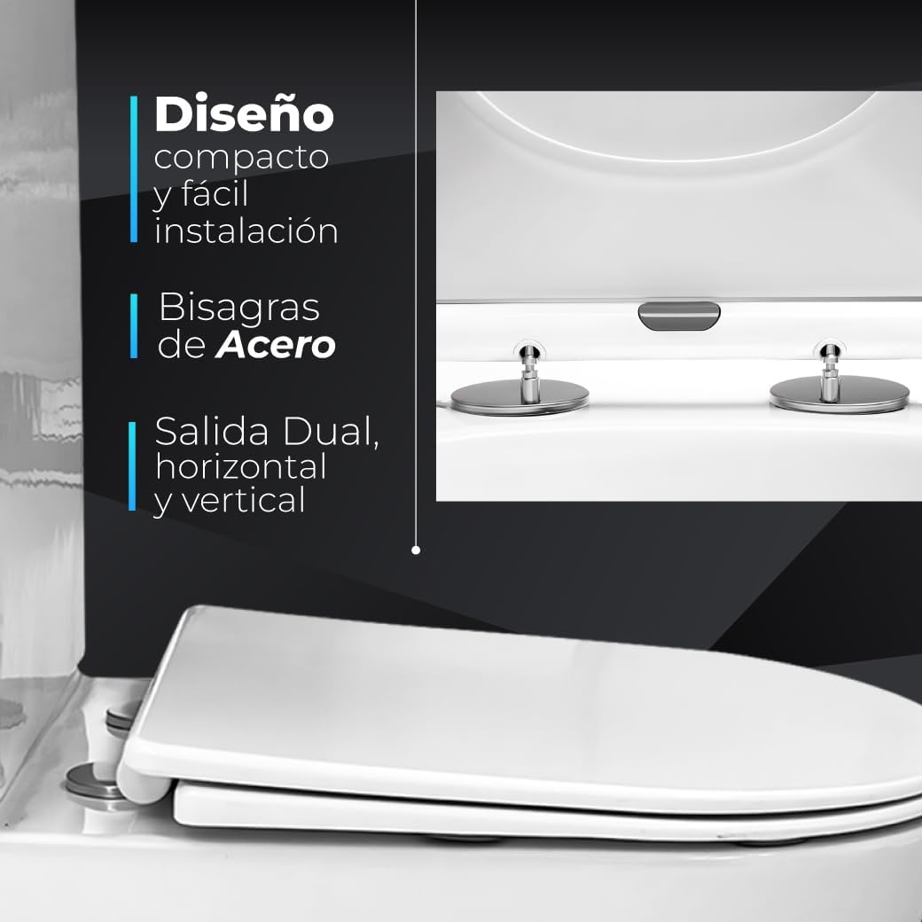 Inodoro Completo,Inodoro Blanco, Retrete para Hogar VENECIA Sistema Rimless Antibacterias Tapa Dura Extrafina Amortiguada Salida Dual