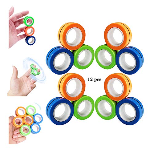 Finger Magnetic Ring Fidget Toy -Unzip Toy Magical Ring Props Tools, Colorful Unzip Finger Game Finger Toy - Stress Relief Reducer Spin Decompression Toys for Adults Children EDC ADHD (12 Pack)