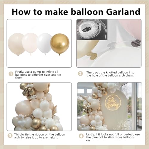 Image of White and Gold Balloon Arch Kit, Beige,Nude, 144 Pcs Different Size