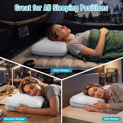 Image of CushyOasis Memory Foam Pillows for Sleeping, Bed Pillow, Camping Size | Ergonomic Supportive Memory Foam for Head, Neck & Shoulders, Breathable Washable Cover, for Side, Back & Stomach Sleepers