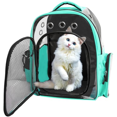 Image of Buraq Breathable Design Pet Carrier Backpack for Hot Weather Travel, Hiking, Ventilated, Touring, Airline-Approved, Sturdy Base cat Bag for Cats Kitten Puppy Rabbit Bird (Sea - Green)