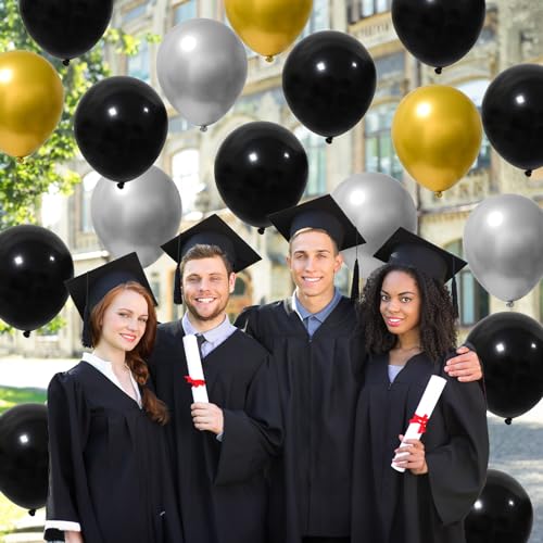 Image of Black and Gold Balloons Set, 12 Inch Black Gold Silver Balloon New Year Eve Party Decoration Black Silver Latex Balloons for New Year Party Birthday Wedding Graduation Banquet Father's Day Decoration