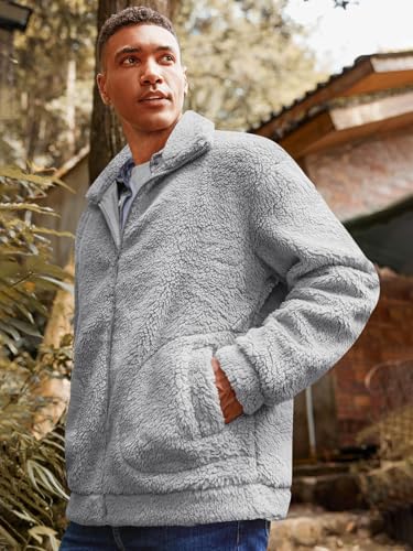 Runcati Mens Fuzzy Sherpa Jacket Long Sleeve Fleece Zip Up Coat Fall Winter Warm Outwear4
