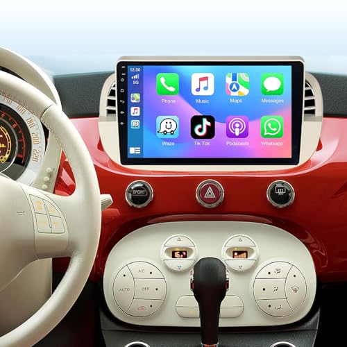 ACAVICA 9 IPS Android 15 Car Radio for Fiat 500 500C (2007-2015) 4+64GB Carplay Bluetooth 5.4 WiFi 6 Wireless CarPlay Android Auto GPS Navigation DSP FM/RDS SWC DAB+ SWC HD Rear Camera