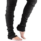 Bettli Leg Warmer, Women Thigh High Tie Cable Knit Crochet Long Boot Socks (L, Black)