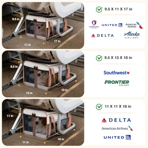 Image of Lekereise Top-Expandable Pet Carrier 17x11x9.5 Inch Alaska Hawaiian Airline Approved Soft Sided Underseat to 12lbs Travel Carriers for Small Dogs and Cats with Locking Safety Zippers Anti-Scratch Mesh