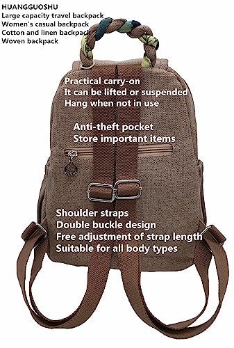 Image of Womens Cotton Hemp Cloth Backpack Boho Vintage Embroidered Casual Purse Handbags Messenger Bag Pineapple