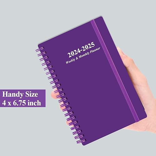 Miniatura 7 de Agenda de bolsillo 2024-2025, agenda semanal y mensual A6, julio 2024 a junio 2025, 3.75 x 6.75 pulgadas con cubierta flexible, pestañas,
