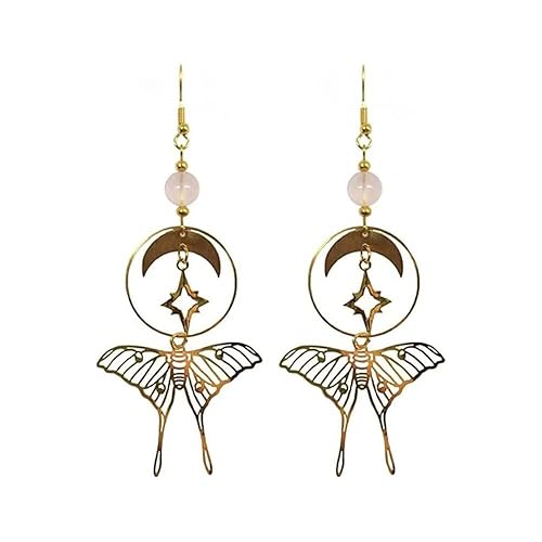Azusa Sun Gothic Vintage Butterfly Earrings, Sun and Moon Earrings for Women, Luna Moth Earrings, Long Dangle Crystal Earrings, Vintage Goth Jewelry - Color 1