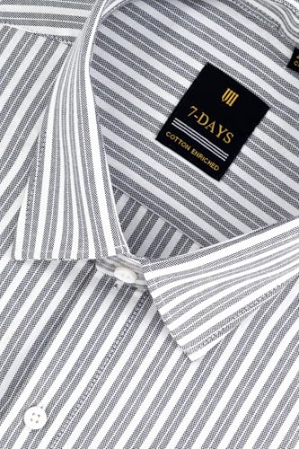 Image of 7-DAYS Men's Premium Striped Formal Shirt - Cotton Rich, Regular Fit, Full Sleeve, with Pocket, Wrinkle Resistant - Stylish Office & Everyday Wear.