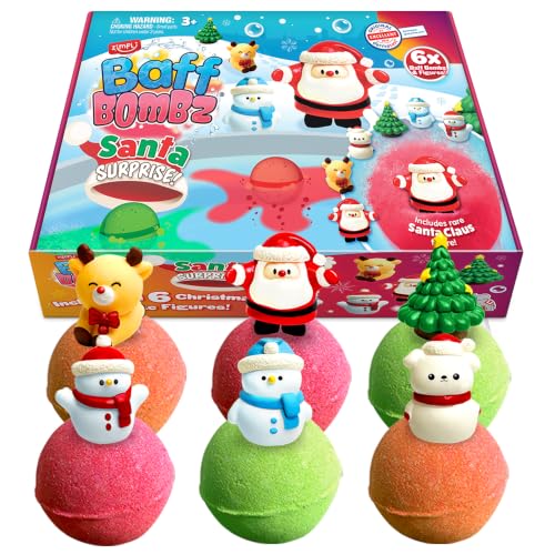 ZIMPLI - 6 x Large Santa Surprise Bath Bombs 6 x Christmas Surprise Toys Xmas Baff Bomb Gift Set for Children Presents aged 3 and up