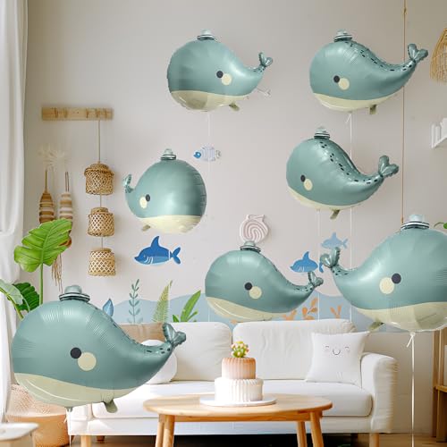 Deermon Ocean Animal Themed Matte Whale Foil Balloons, Cute 6 Pack Under The Sea Blue Whale Mylar Balloons For Birthday Baby Shower Party Supplies by Deermon - Used condition - Image 4