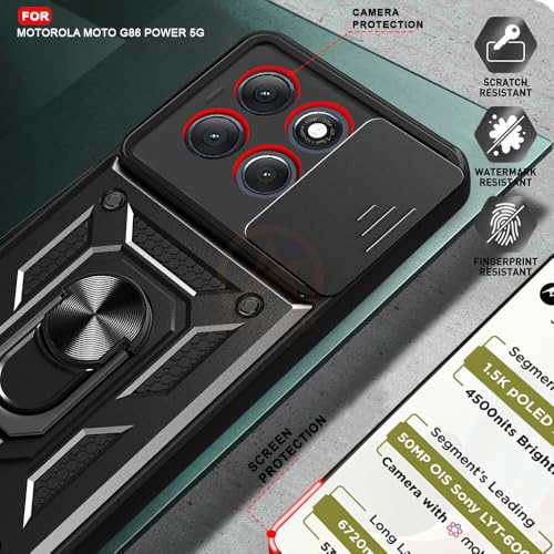 Image of Armor Bumper Back Cover Case for Motorola Moto G86 Power 5G Rotating Camera Cover, Ring Holder & Kickstand | Heavy Duty & 360 Degree Protection Motorola Moto G86 Power 5G Back Cover (Black)