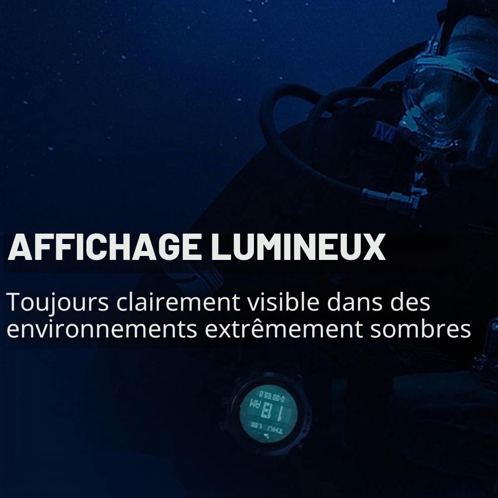 Montre numérique de sport pour homme – Montre de sport d'extérieur étanche avec altimètre, baromètre, boussole et thermomètre, montre de plongée militaire de 100 m, tracker d'activité