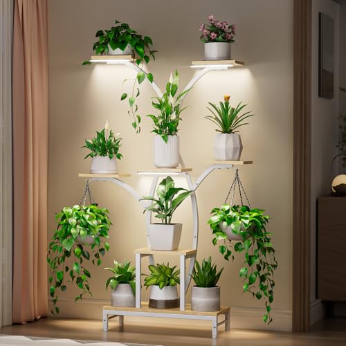 Image of Plant Stand Indoor with Grow Lights - 7 Tiered Metal Corner Shelf for Multiple Plants, 63.4 inch Corner Plant Stand for Indoor Plants, Tree-Shaped Plant Rack for Home, Living Room, Office & Patio Decor