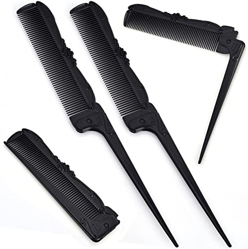 Blakc Rose Women Hair Rat Tail Combs Small Folding Travel Pocket Pack of 2