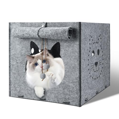 Hivia Fieltro Desmontable Casa para Gatos Apto para Todo Tipo de Estanterías，Mueble Gato Apto para Gatos y Otras Mascotas|30.5 * 32 * 35CM