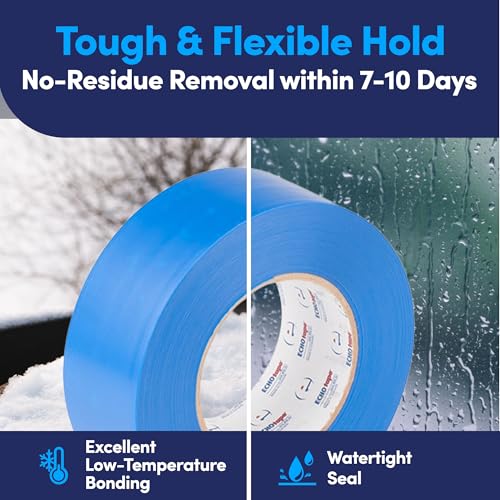 Image of ECHOtape VI-N6120 | Blue Multi-Purpose Construction Tape | Stucco Masking Tape | Temporary Hold Tape | No Residue Vinyl Tape | Vinyl Repair Tape | Vinyl Floor Marking Tape | 2.83 in x 60 yds