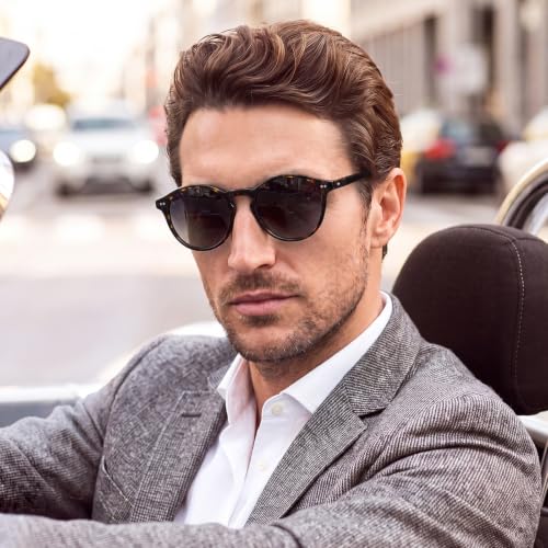 Image of CARFIA Vintage Round Polarized Sunglasses for Men Handcrafted Acetate Frame