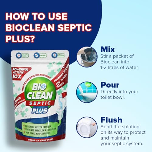 Image of Bioclean Septic Plus - Septic Tank Cleaning Powder 10X Powerful| Degrades Sludge Buildup| Bacteria for Odour Removal| Treatment Powder| Pack of 1 (250gm)