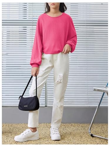 Image of SweatyRocks Girl's Long Sleeve Ribbed T Shirt Round Neck Loose Pullover Tops