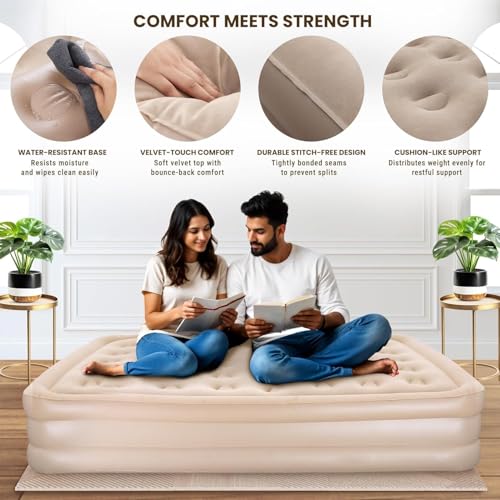 Image of Inflatable Air Mattress Queen Size with Built-in Pump - Waterproof Portable Double Camping Blow Up Bed, Quick Inflate Airbed for Home & Camping