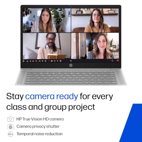 Image of HP Chromebook 14, MediaTek Kompanio 540 (4GB LPDDR5, 128GB UFS) HD, Touch, Anti-Glare, Micro-Edge, 14'' /35.6cm, ChromeOS, 100GB Google One(1yr),Modern gray,1.35kg, nm0006MU, HD Camera w /shutter Laptop