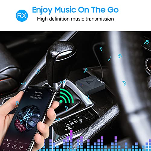 Image of JIMTAB Bluetooth Transmitter Receiver Adapter 5.1 Portable HiFi Wireless Audio AUX Adapter Built-in Microphone NFC for Projector Car TV Speaker Phone Bluetooth Headphone (Space Black)