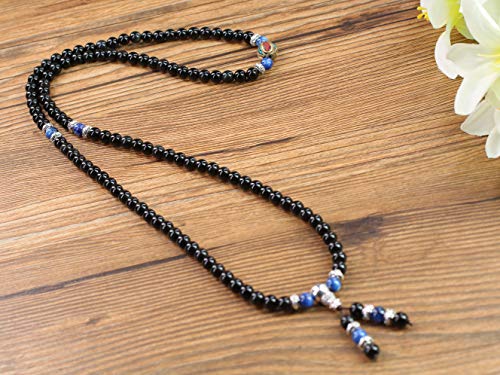 COAI Multilayer Blue Kyanite and Obsidian Malas Prayer Beads Bracelet - Thumbnail 4